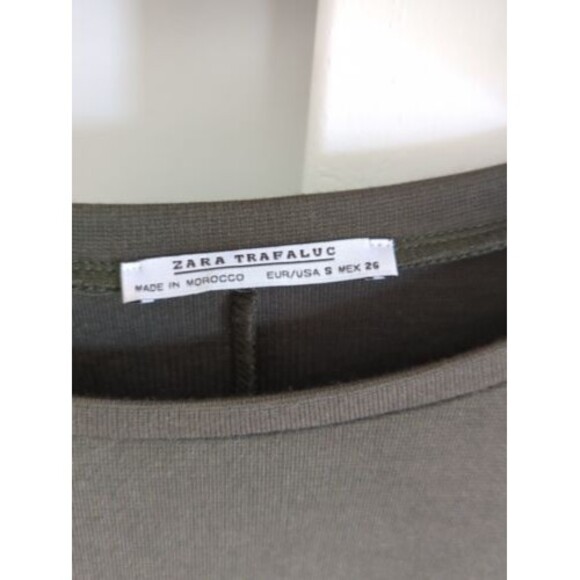 ZARA WOMAN'S Small Long Sleeve Olive GREEN T-SHIRT Dress FITTED MID LENGTH - Picture 2 of 4